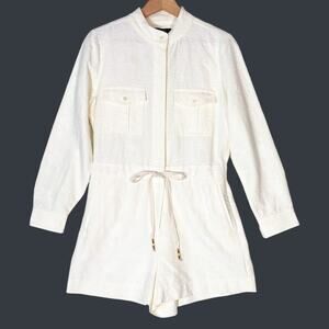 J. Crew NEW Embroidered Romper‎ Ivory Long Sleeve w/ Shorts Women's 8 Solid Knit